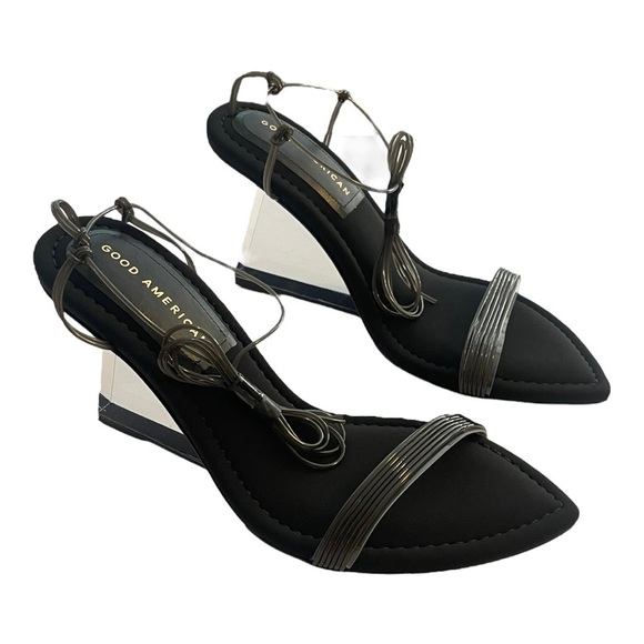 Good American PVC smoky clear wedge ankle strap shoes NWT - Picture 1 of 8